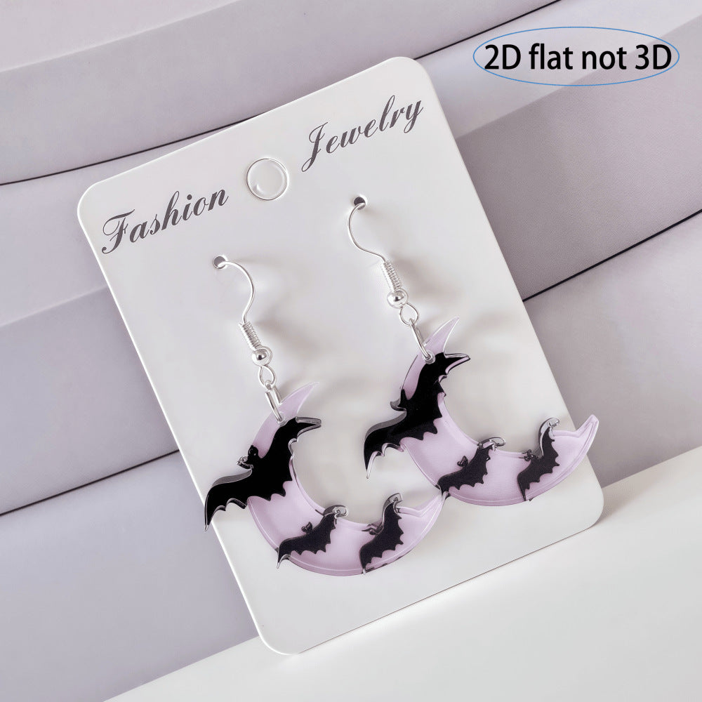 Wholesale Trendy Gothic Bat Moon Acrylic Earrings  Punk Jewelry Accessory