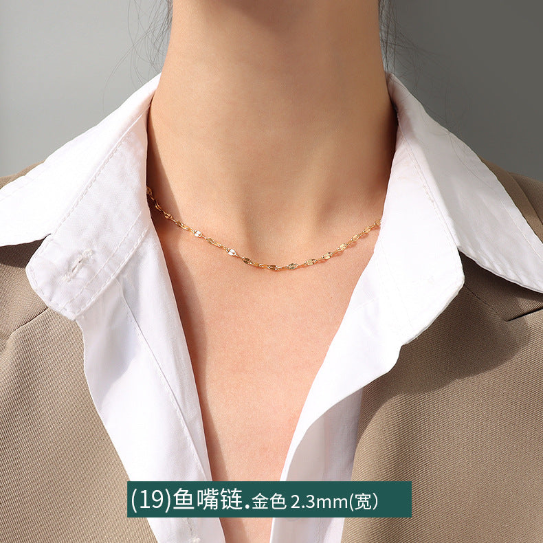 Wholesale 2pcs Cross Necklaces Snake Bone Chain Twist Chain Box Chain Titanium Steel 18K Gold Plated Clavicle Chain ACC-NE-MiLi002