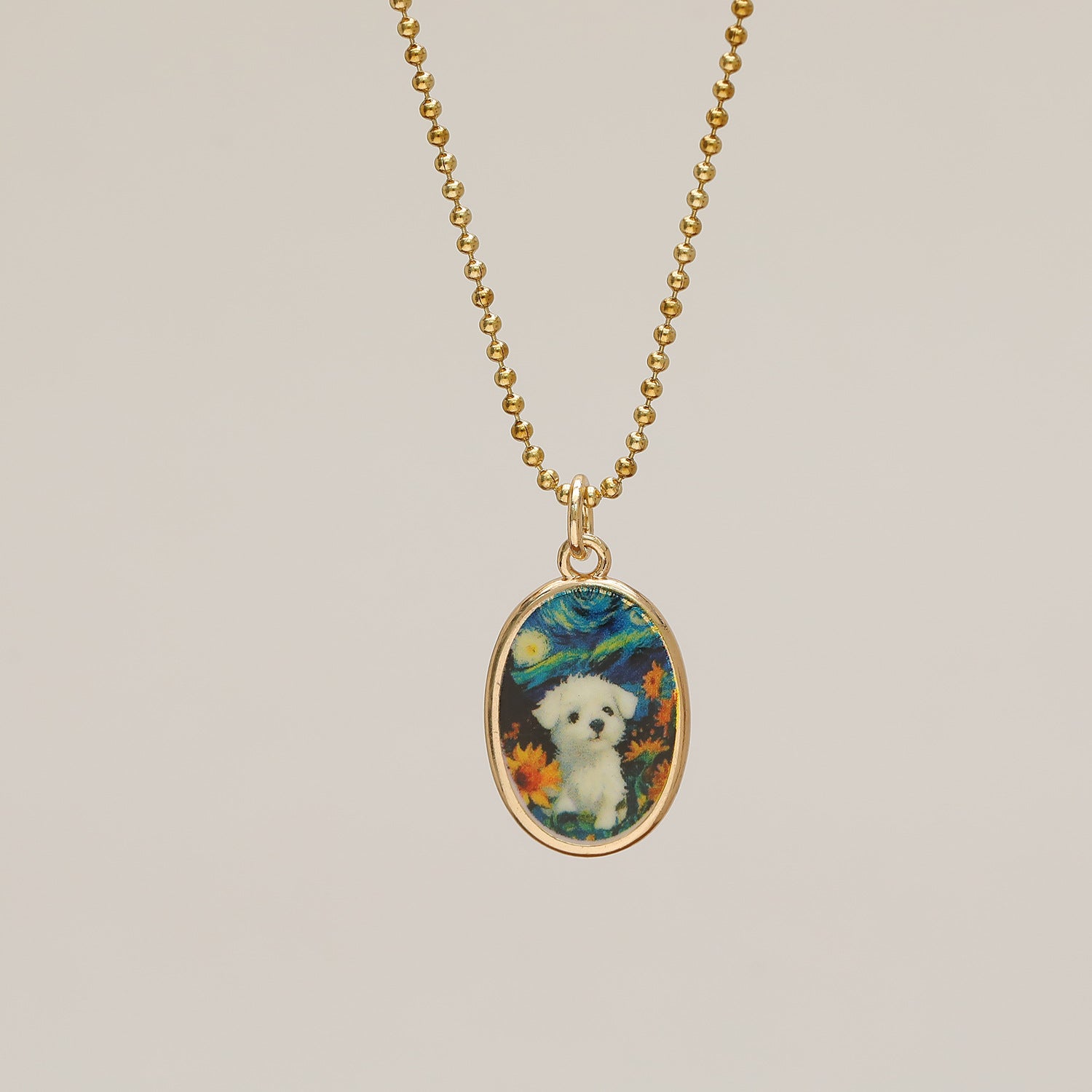 Wholesale 18k Van Gogh Starry Night and Moon Night Gemstone Pendant Necklace
