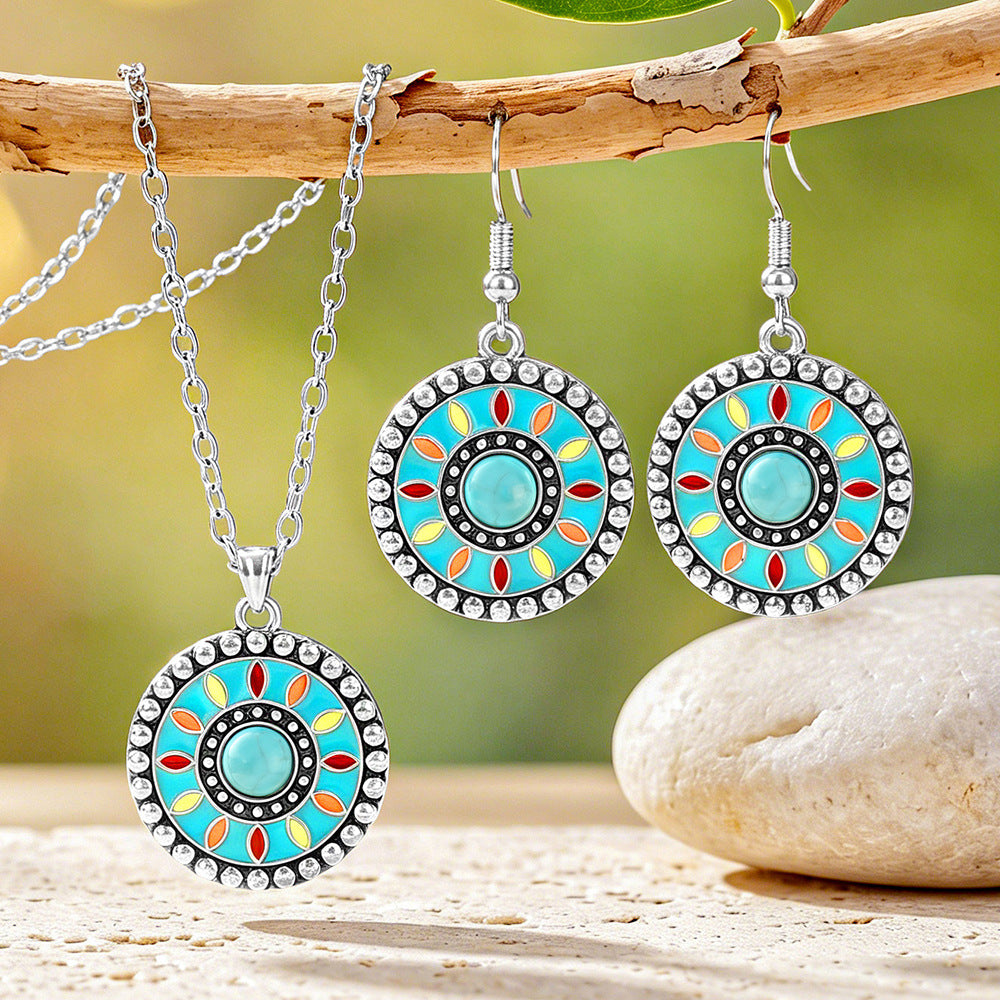 Wholesale Bohemian Sunflower Earrings and Necklace Set Retro Ethnic Style Zinc Alloy Electroplated Jewelry Accessory for Everyday Wear