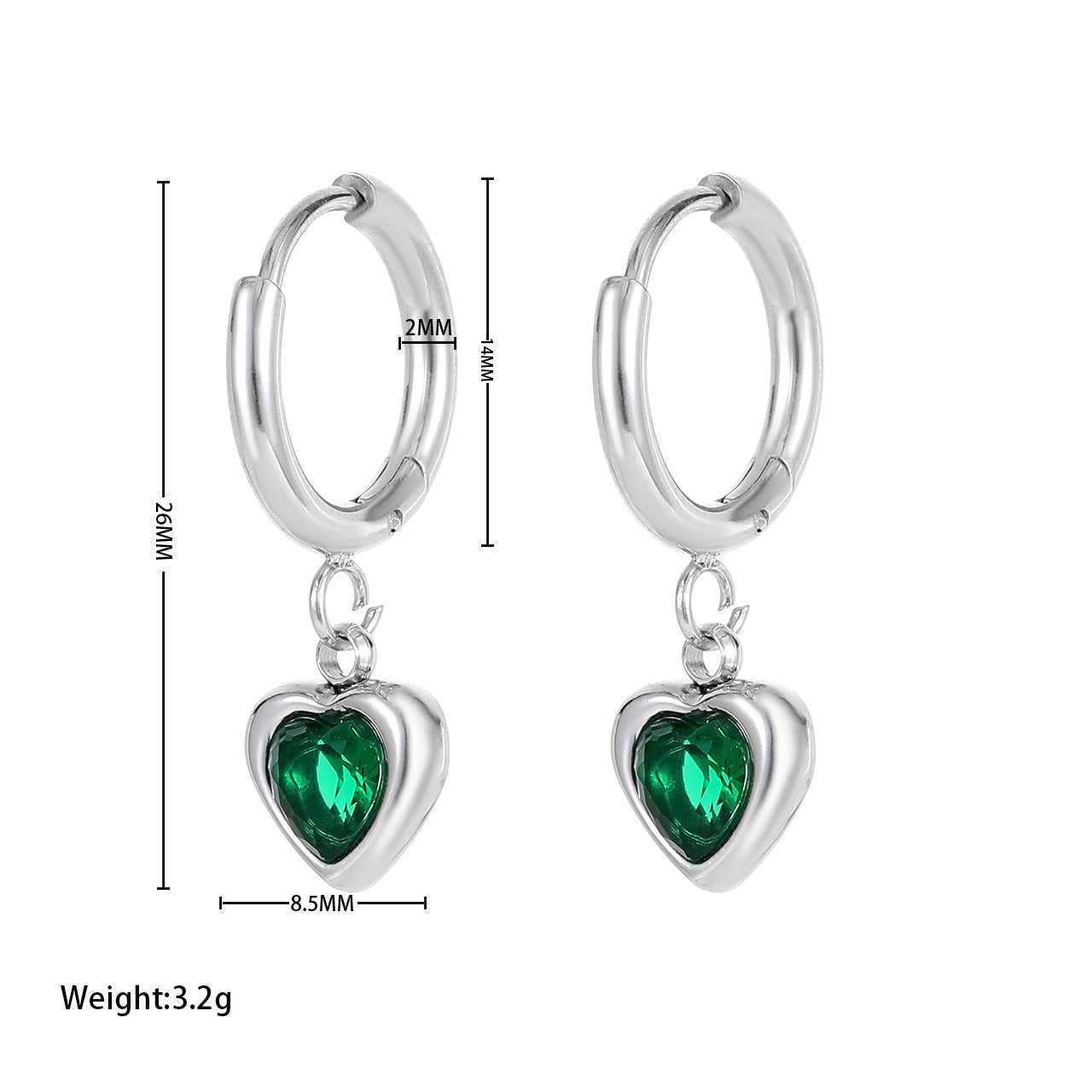 Wholesale Heart-Shaped Emerald Titanium Steel Jewelry Set including Earrings Necklaces
