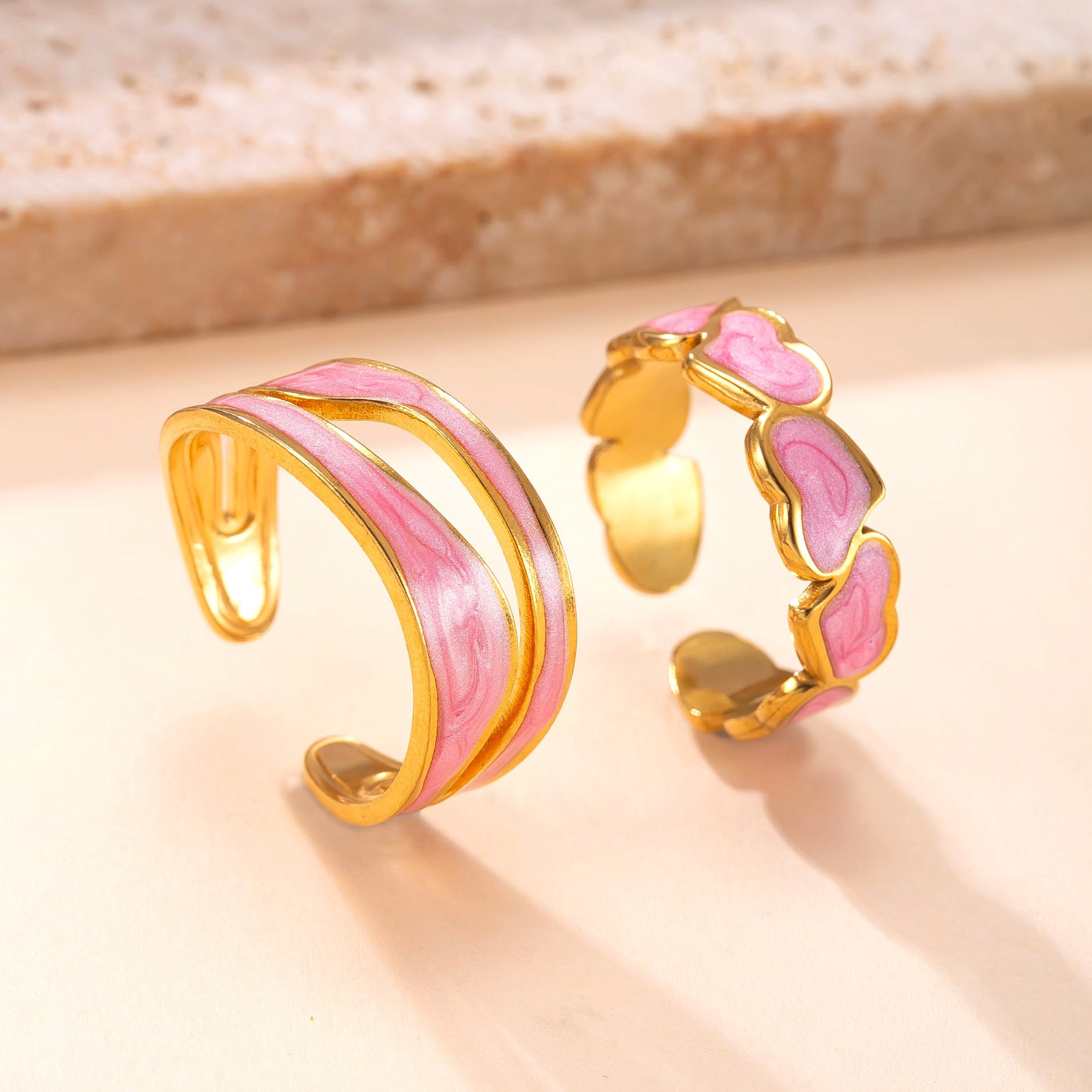Wholesale titanium steel oil-pressed drop colored oil heart open ring
