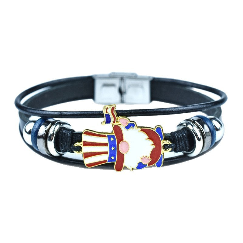 Wholesale Alloy American Independence Day Genuine Leather Bracelet