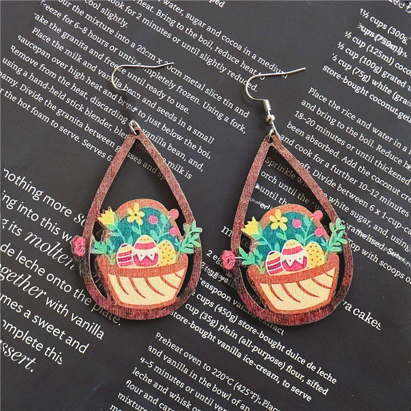 Wholesale Wooden Easter Leopard Earrings