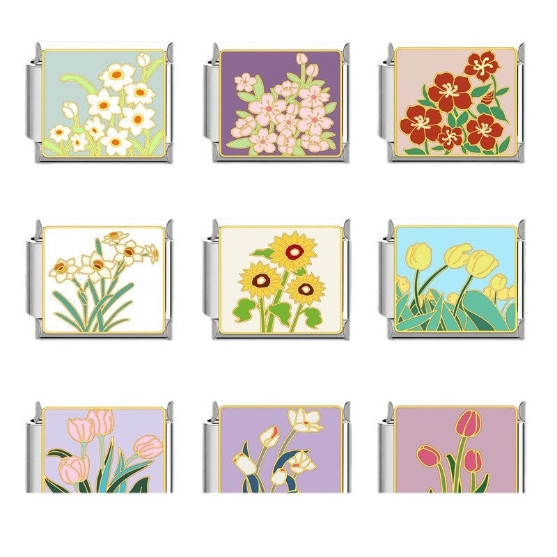 Wholesale Italian Modular Bracelet 9mm DIY Splicing Removable Stainless Steel Flower Combinable Bracelet