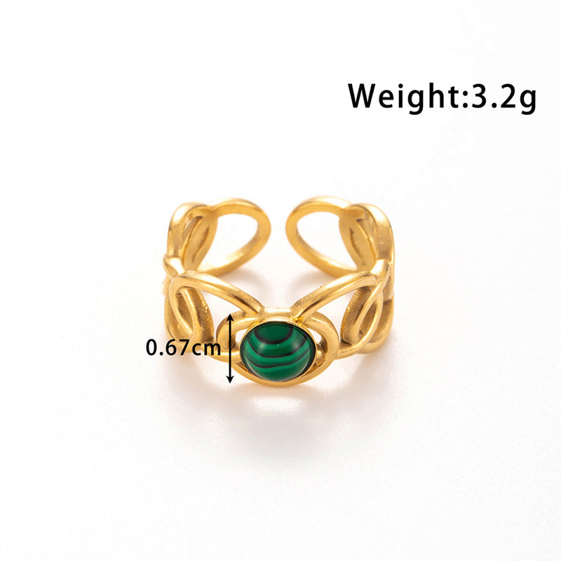 Wholesale  titanium steel light luxury   line wide  turquoise opening adjustable ring