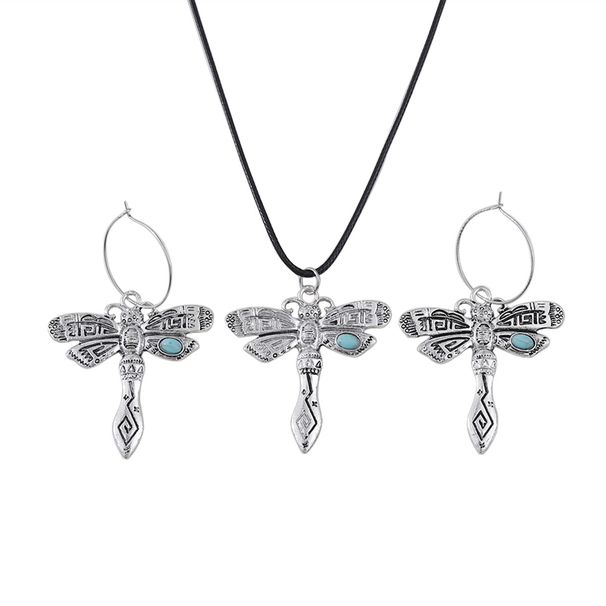 Wholesale Zinc Alloy Electroplated Earring and Necklace Set with Turquoise Dragonfly Design - Chic Everyday Jewelry