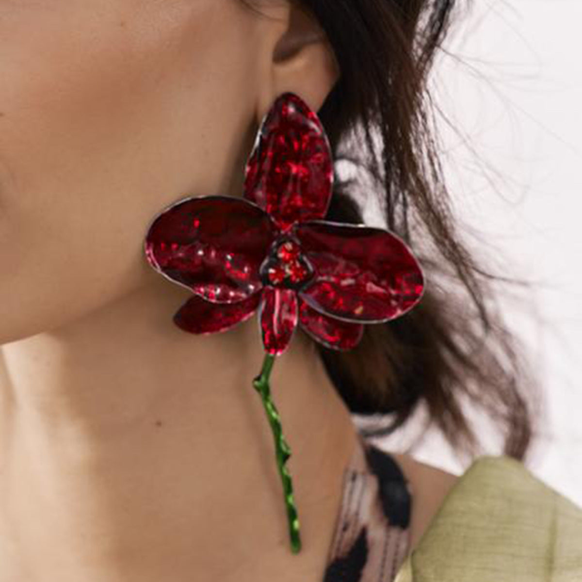 Wholesale  Retro Exaggerated Enamel Big Flower Earrings
