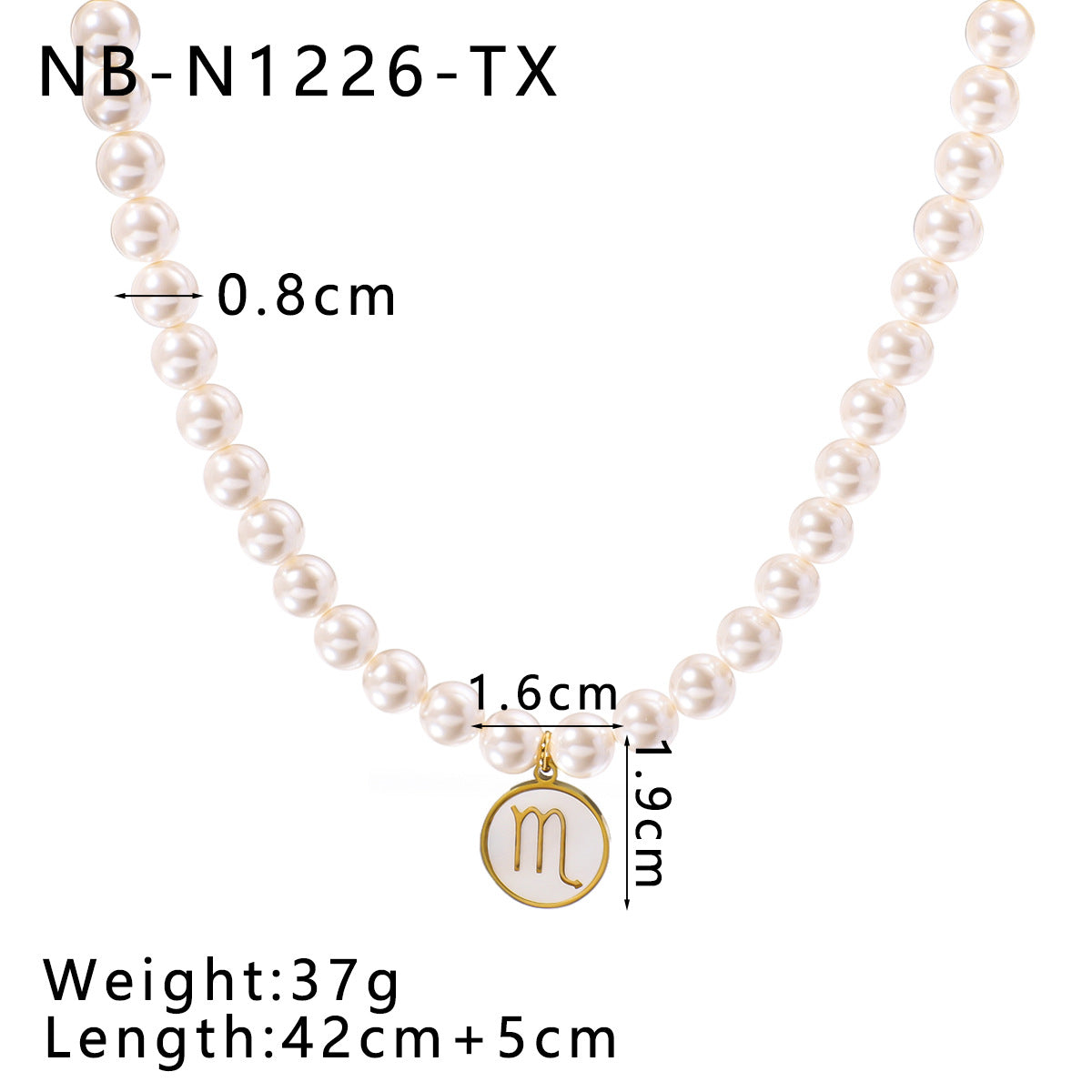 Wholesale 12 constellation stainless steel plated 18k gold white seashells pearl light luxury necklace