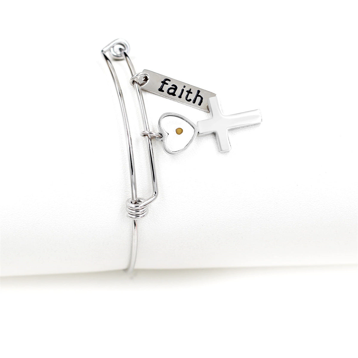 Wholesale Stainless Steel Heart-Shaped Cross Faith Faith Bracelet