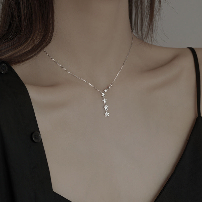 Wholesale S925 Sterling Silver Star Necklace  Light Luxury Elegant Long Tassel Clavicle Chain