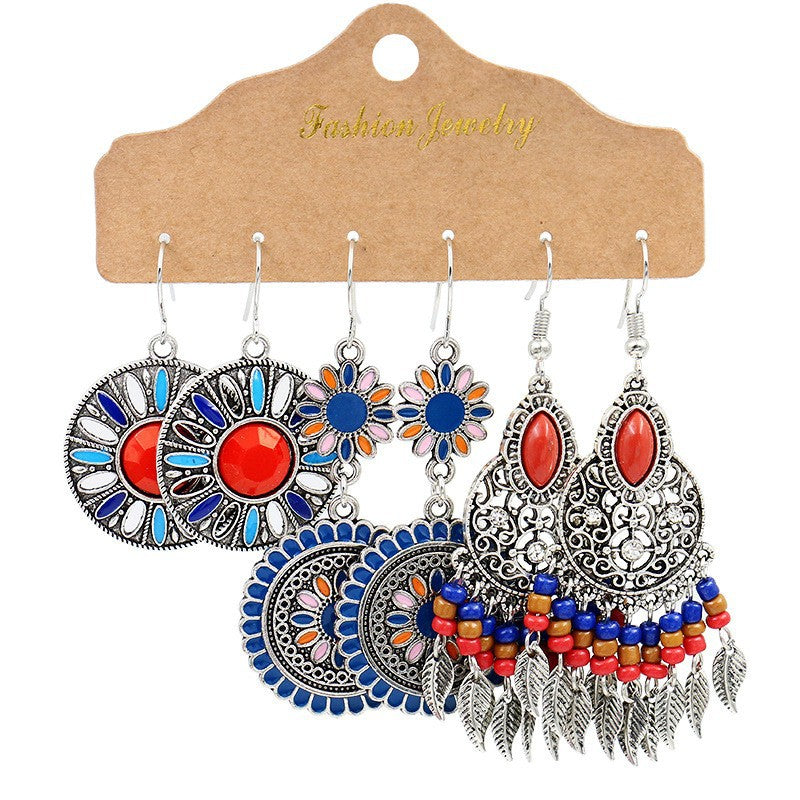 Wholesale 3-piece Set of Bohemian Alloy Multi-color Earrings ACC-ES-MoMo009