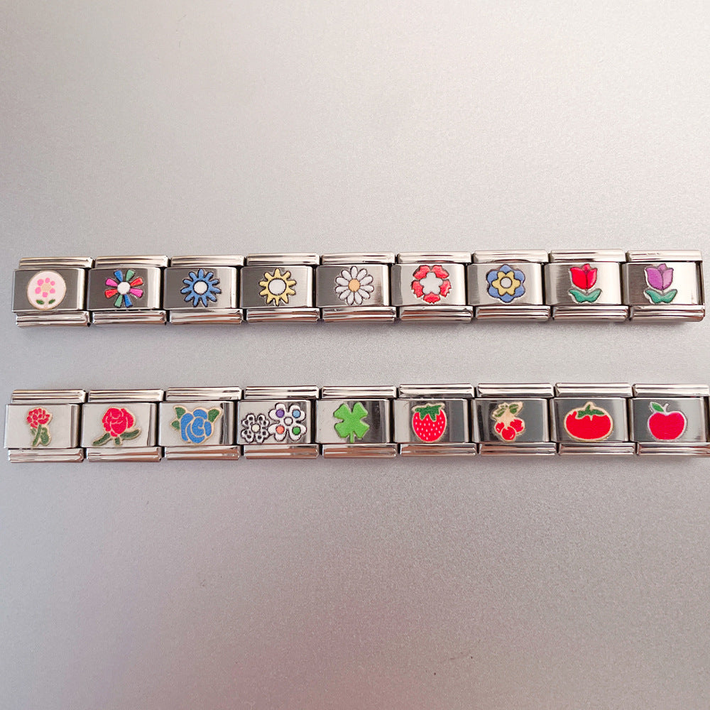 Wholesale New Printed Italian Module Bracelet Cartoon Pattern Motorcycle Bracelet DIY Stainless Steel Street Dance Hand Jewelry