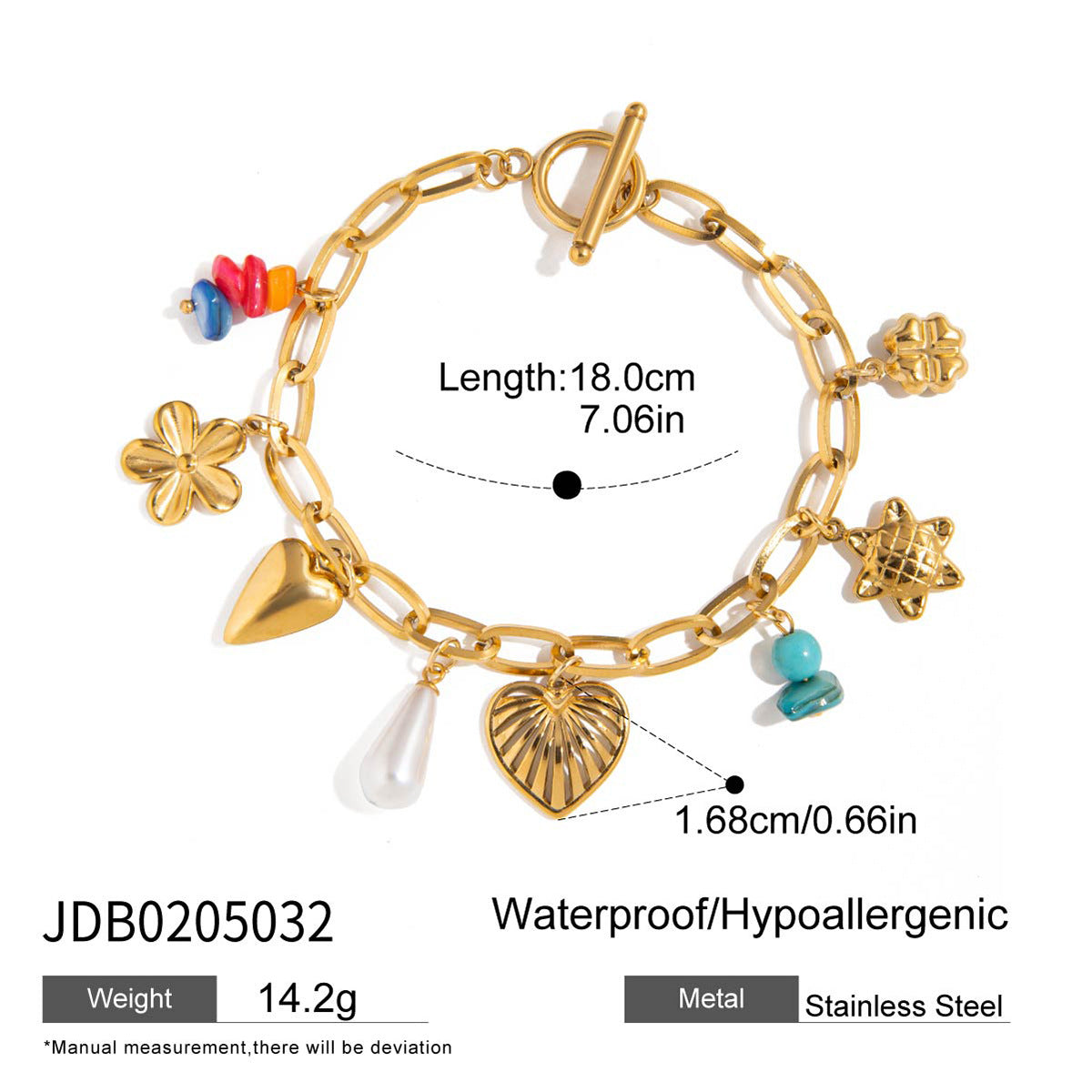 Wholesale  18K Gold Stainless Steel with Pearl Butterfly Drop-Shaped Pearl Bracelet