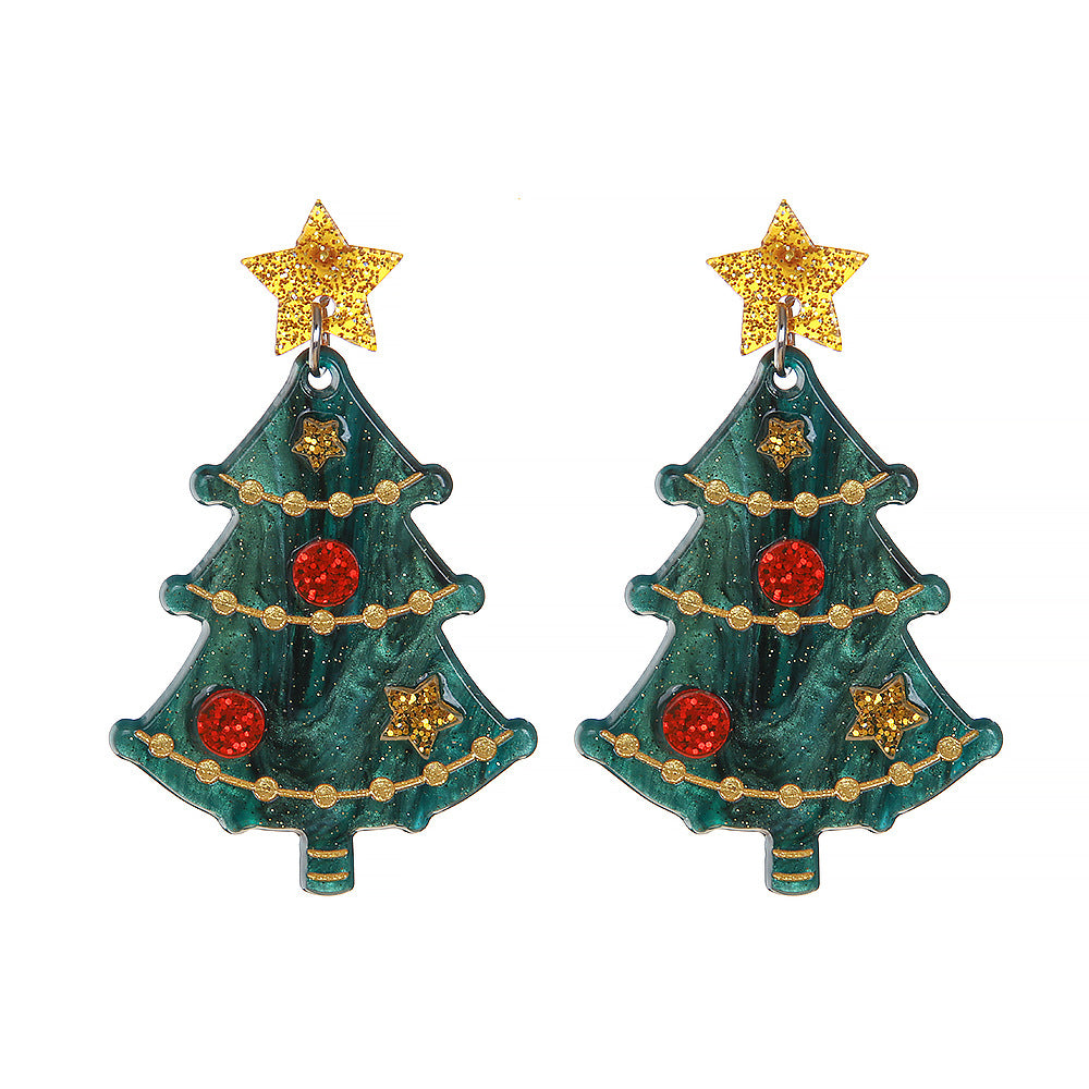 Wholesale  Acrylic  Five-Pointed Star Green Pink Christmas Tree Earrings