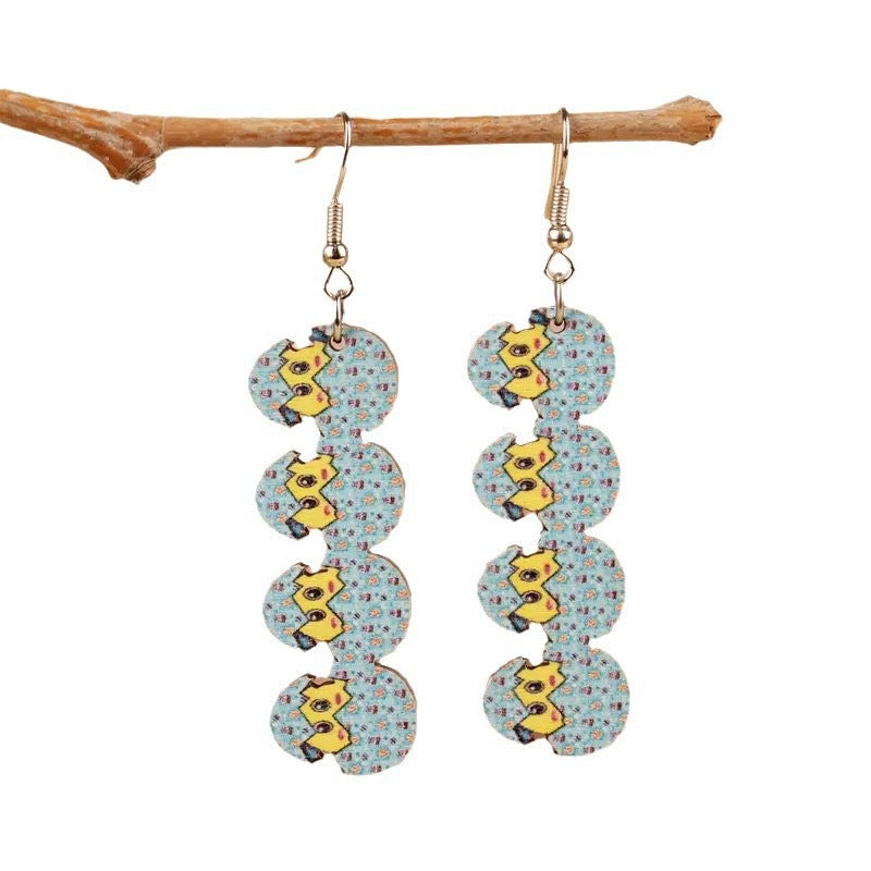 Wholesale easter broken egg shell wooden earrings cute style wooden  earrings