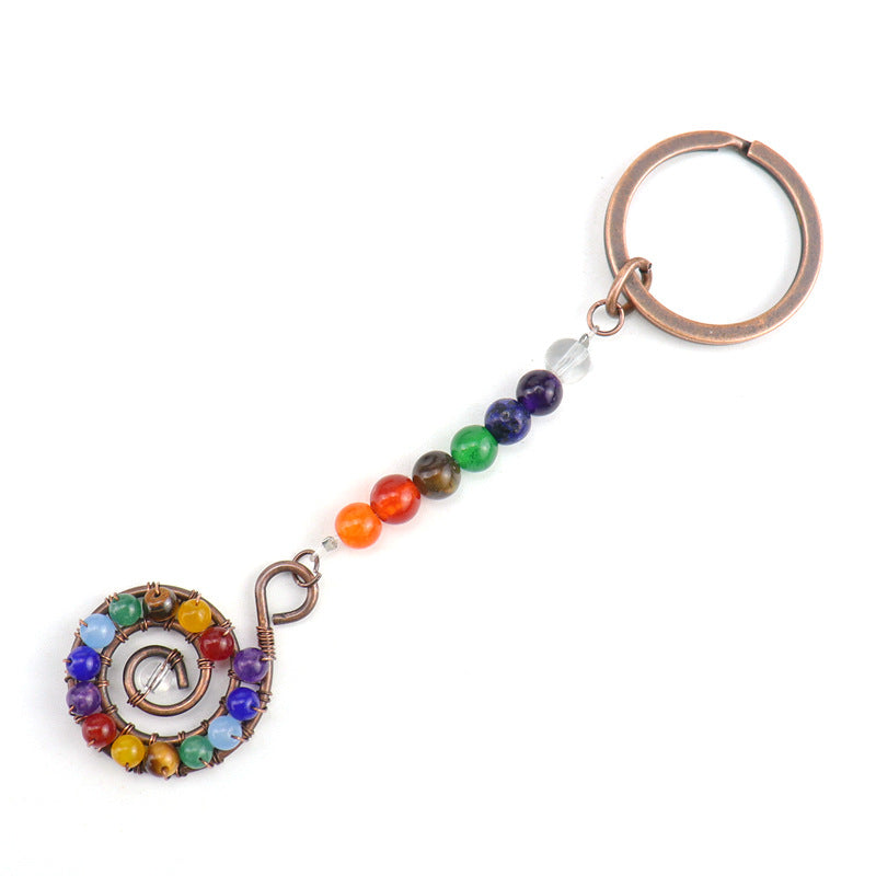 Wholesale Colorful Crystal Natural Stone Beads Spiral Keychain ACC-KC-HanX005