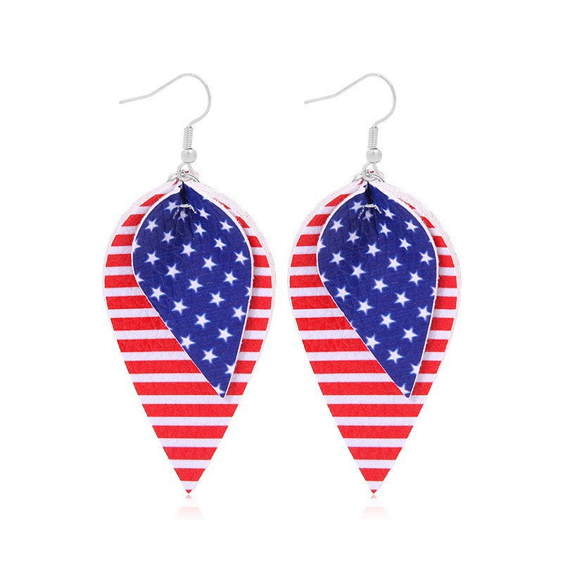 Wholesale Independence Day Five-Pointed Star Leather Heart Earrings