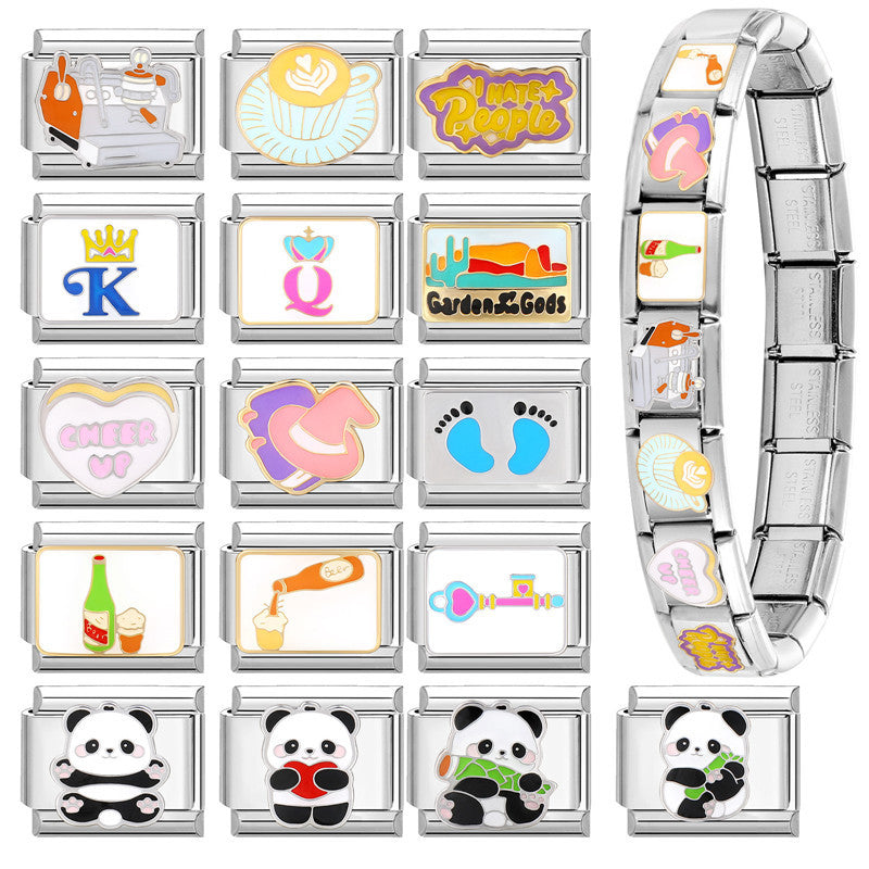 Wholesale Italian Charm Bracelet 9mm DIY Splicing Creative Pattern Titanium Steel  Composable Bracelet