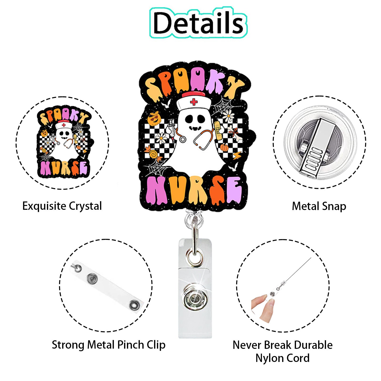Wholesale Ghost Skull Retractable Badge Reel ABS Acrylic Fashion Accessory for Doctor Nurse