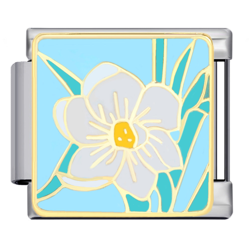 Wholesale Italian Charm Bracelet 9mm DIY Splicing Flower Series Stainless Steel Composable Bracelet