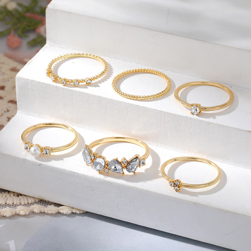 Wholesale  6pcs/set  Light Luxury Metal Micro-inlay Shining Zircon Opening Adjusting Ring