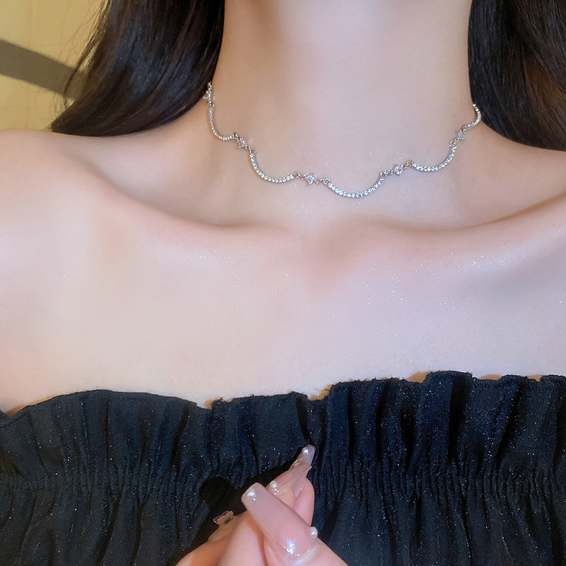 Wholesale Cold Wind Diamond-encrusted Zircon Arc Necklace