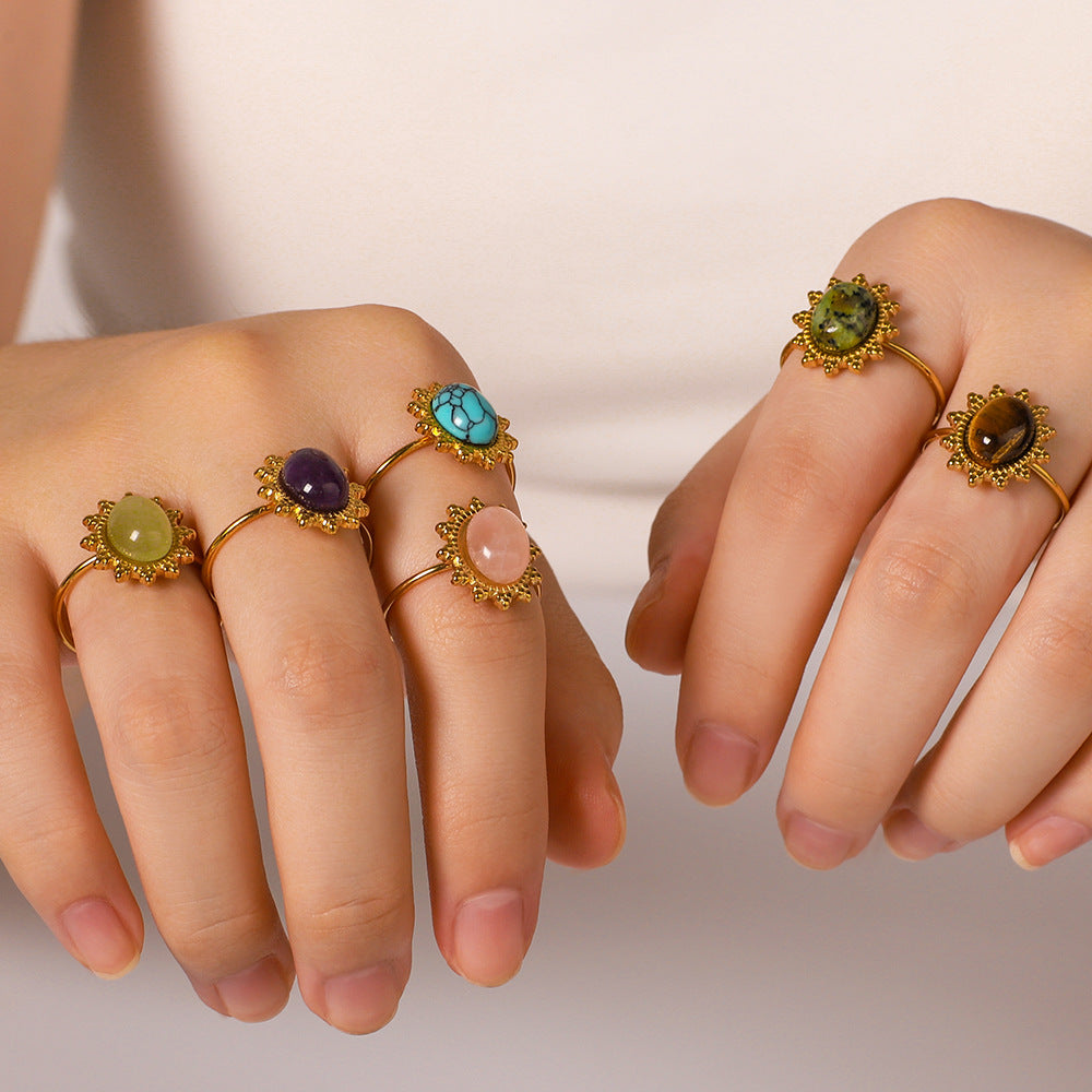 Wholesale Stainless Steel Ring Inlaid Natural Stone Open Adjustable Rings ACC-RS-XinY016