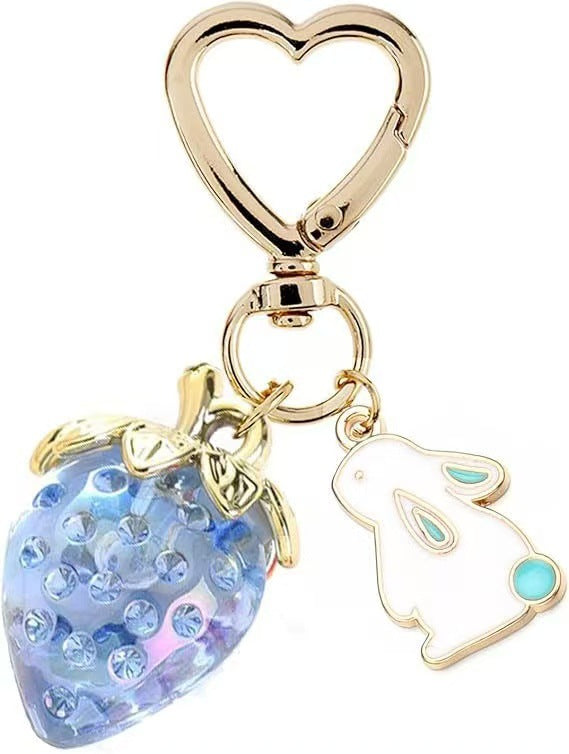 Wholesale Cute Strawberry Pearl Bow Bag Charm Keychain Plastic Resin Pendant Boutique Resale Car Key Accessory