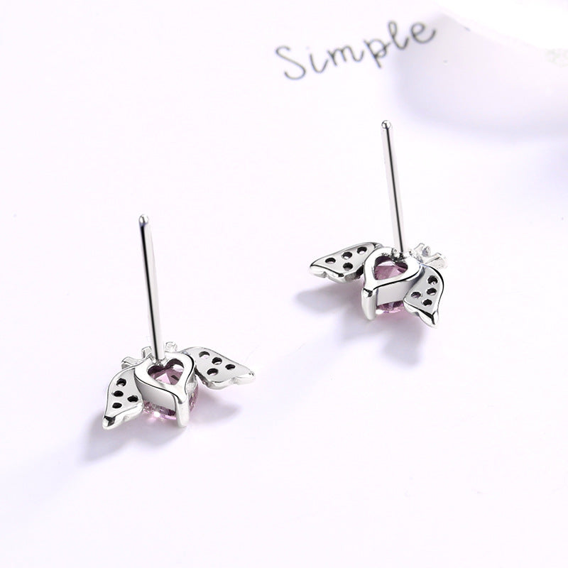 Wholesale White Copper 925 Silver Heart Shaped Wings Earrings