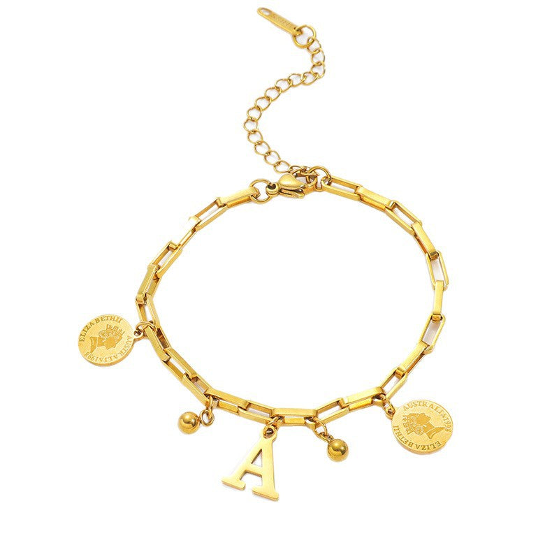 Wholesale Titanium Steel Gold Plated Letter Design Bracelet - Chic Fashion Accessory for Everyday Wear