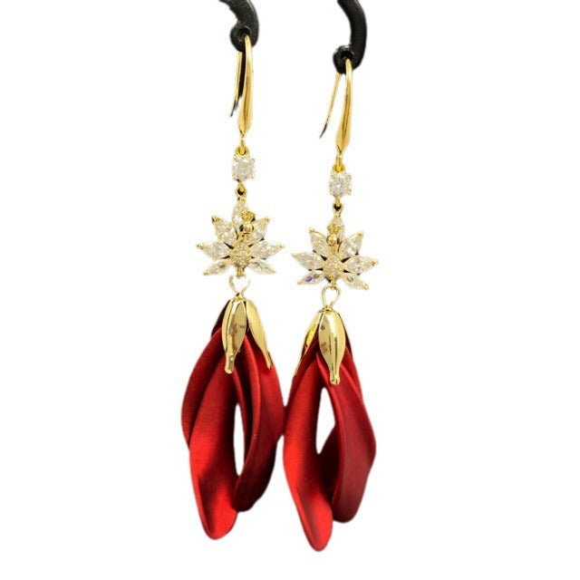 Wholesale Red Zirconia Tassel Statemente Earrings