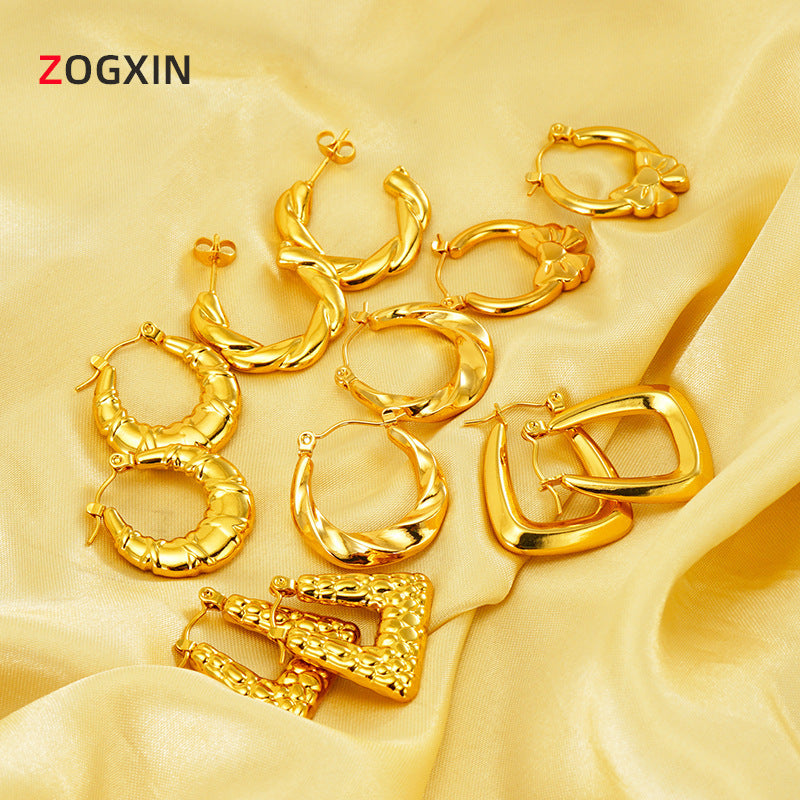 Wholesale Stainless steel Golden Bow Retro Twist Earrings