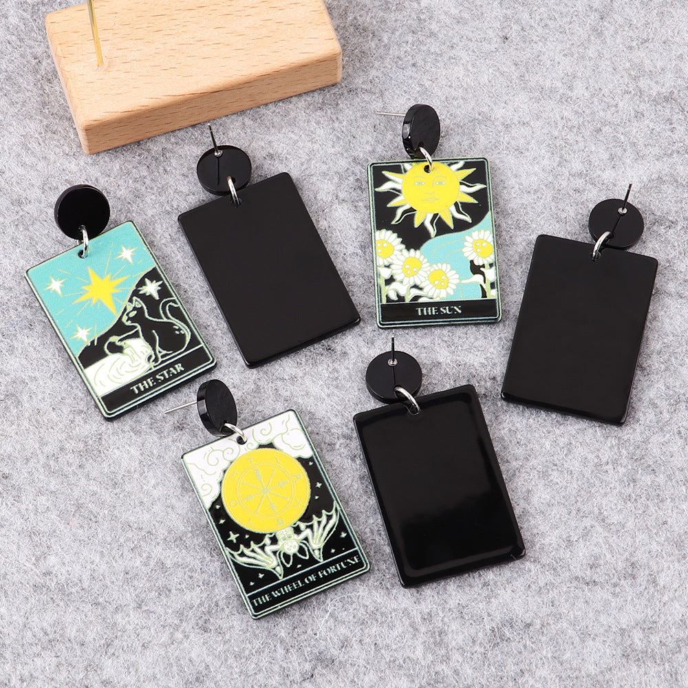 Wholesale Trendy Punk Skull Tarot Acrylic Earrings  Fashion Accessory