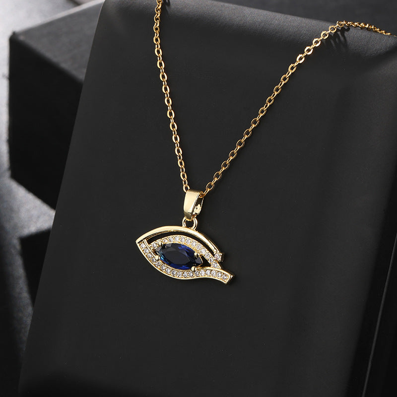 Wholesale Copper Clavicle Chain Colored Zircon Eye Pendant Evil Eye Necklaces ACC-NE-SY011