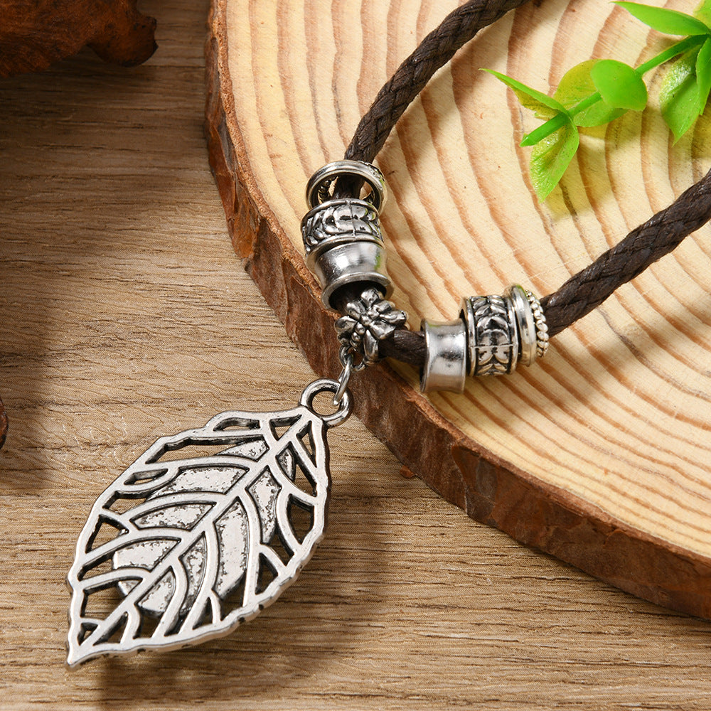 Wholesale Western style openwork leaf turquoise necklace