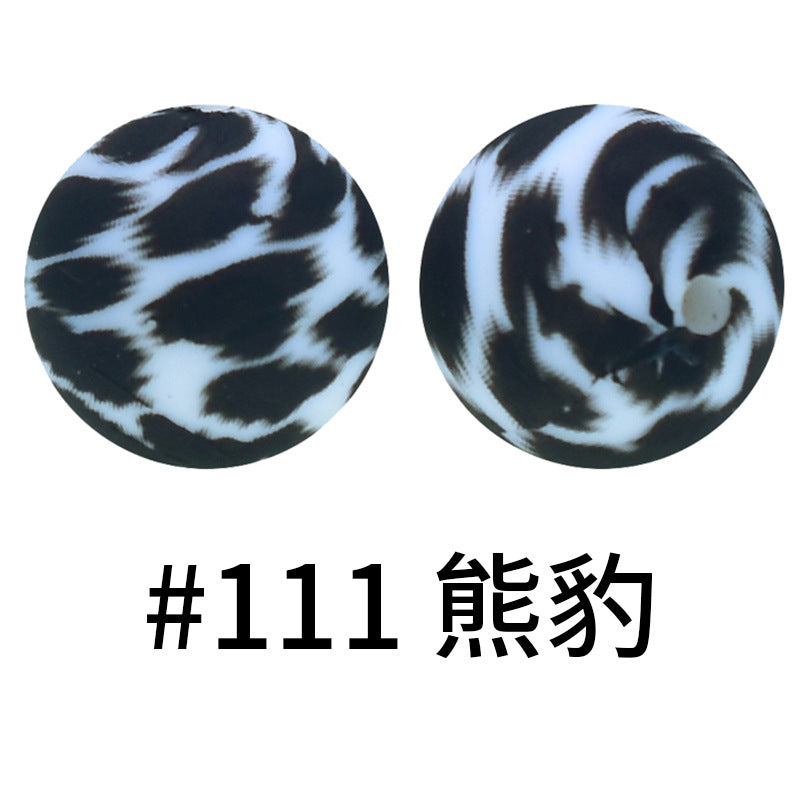 Wholesale 50pcs 15mm Western Style Leopard Skull Color Aztec Printed Silicone Balls Beads ACC-BDS-HeSheng008