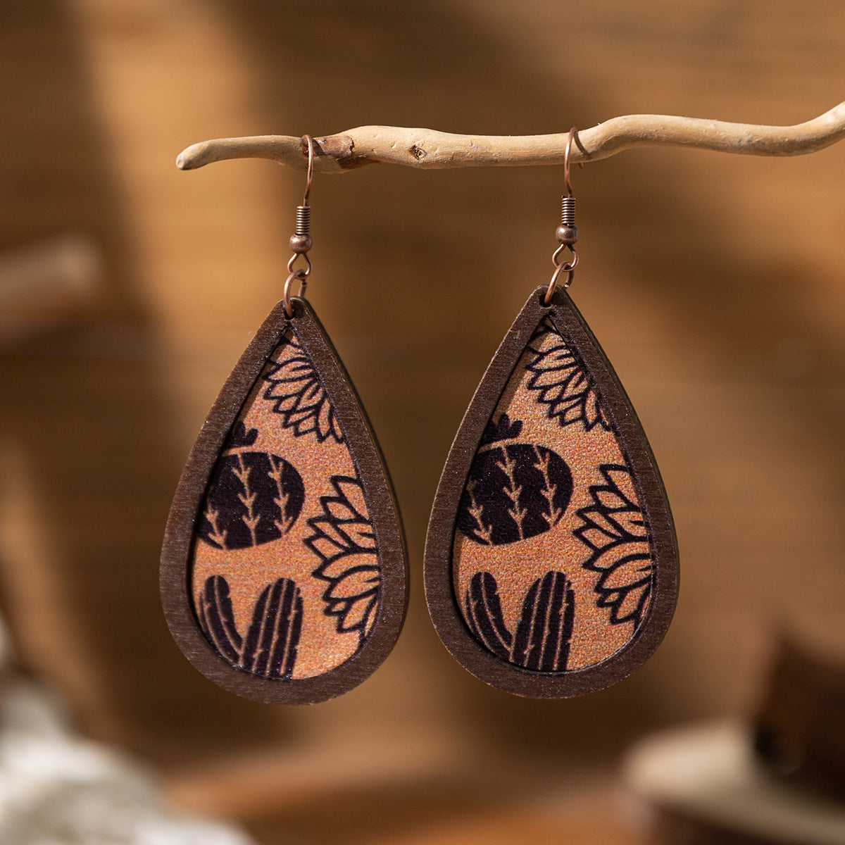 Wholesale Western Farm Style Cow Wooden Earrings