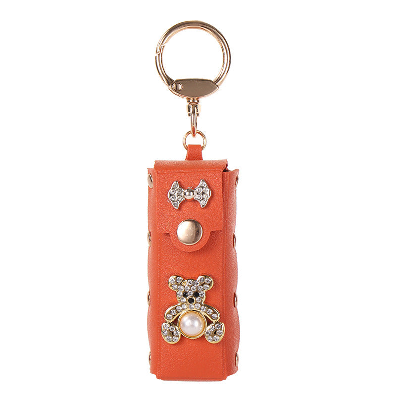 Wholesale Deep Red PU Leather Bear Lipstick Holder Keychain Bag Charm Fashion Accessory For Boutique Resale
