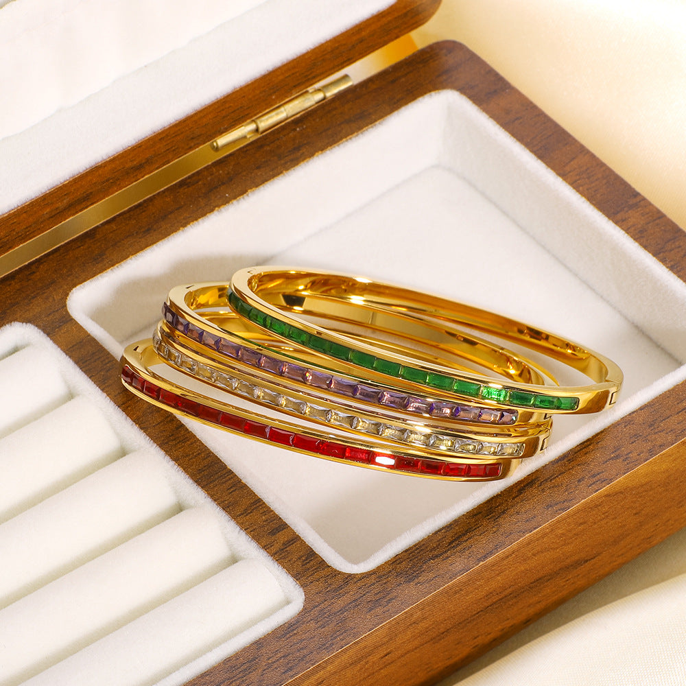 Bracelet en acier inoxydable vintage de couleur de zircon rectangulaire en gros