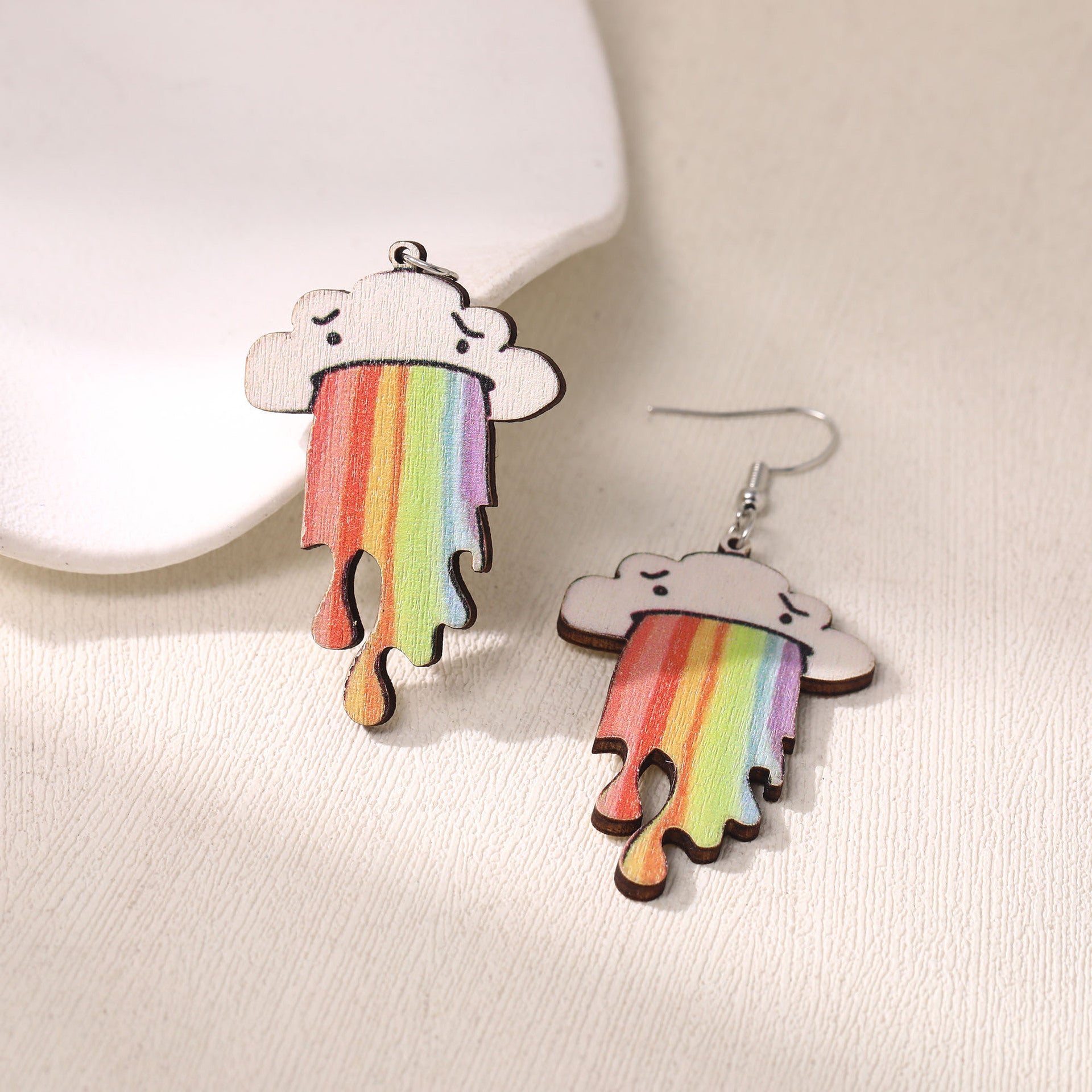 Wholesale environmentally friendly wooden earrings cartoon clouds rainbow earrings