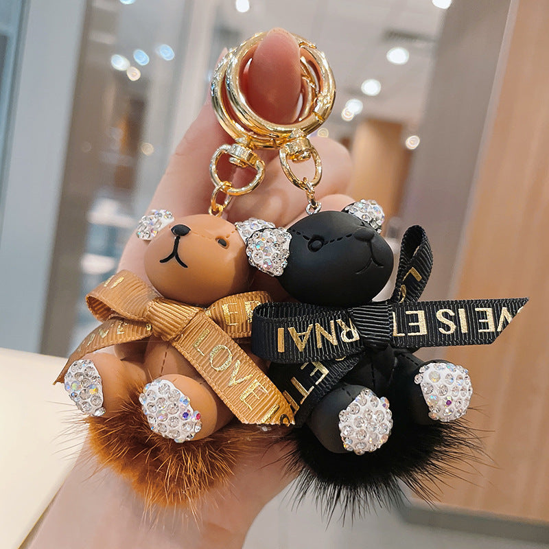 Wholesale Cartoon Fur Ball Dot Diamond Bear Zinc Alloy Keychain Lanyard Keychain ACC-KC-ShuoT016