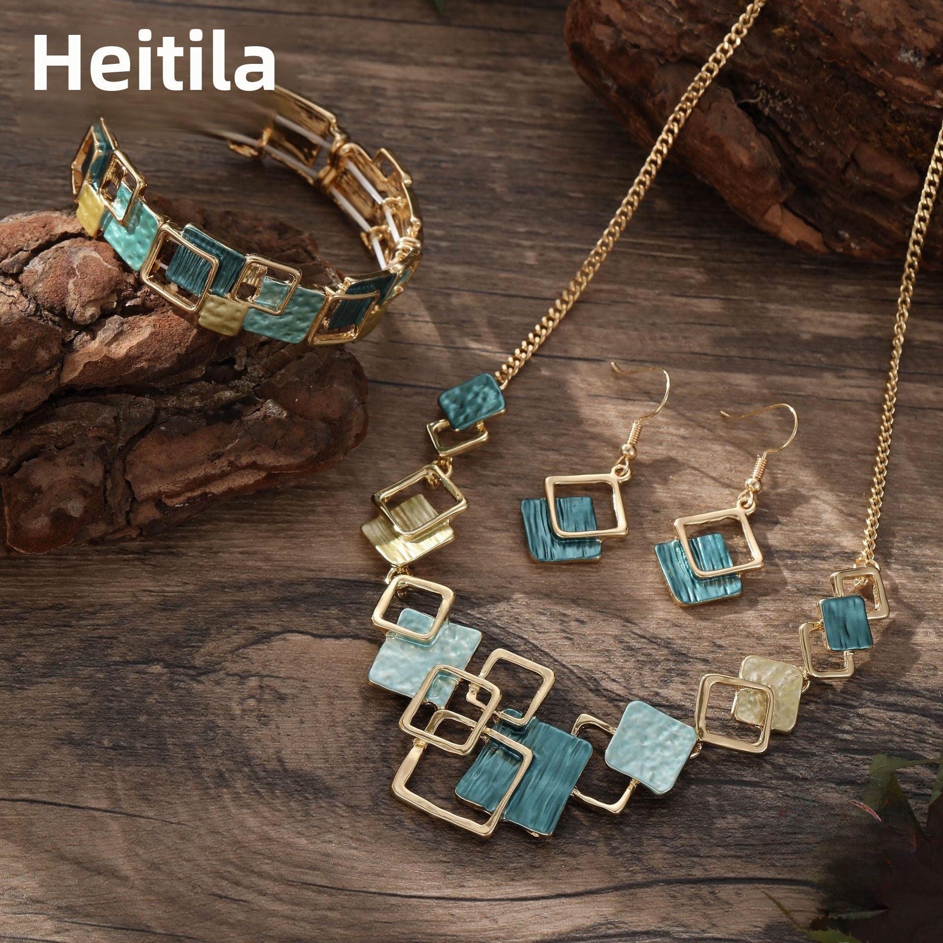 Wholesale  Colorful Oil Painting Geometric Square Earrings Bracelet Necklace Suit