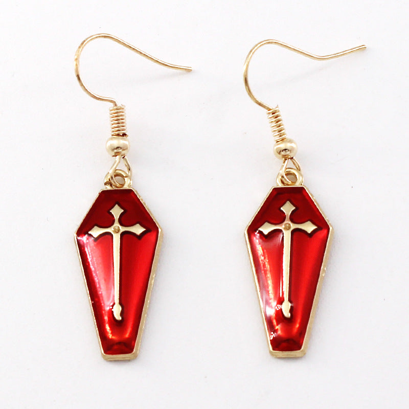 Wholesale Halloween Ghost Face Bat Spider Cross Alloy Oil Drop Earrings ACC-ES-Liyao004