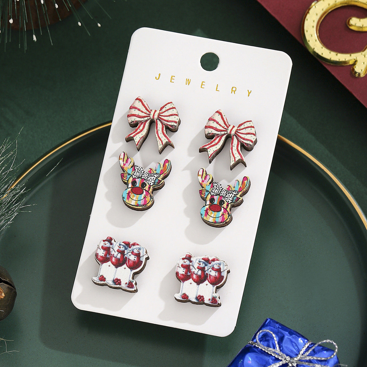 Wholesale Christmas Bow Elk Earrings