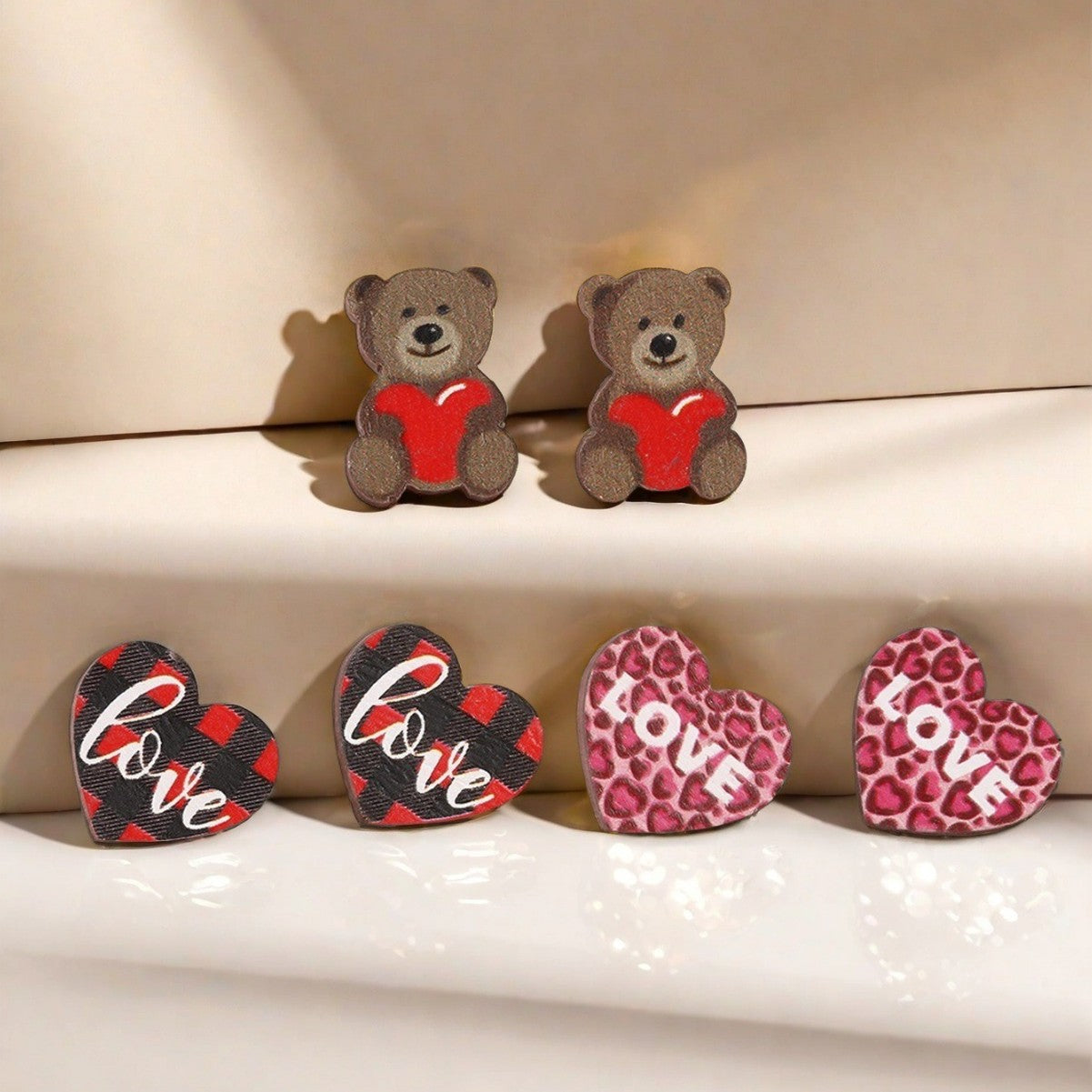 Wholesale Valentine's Day cute cartoon bear love leopard earrings set