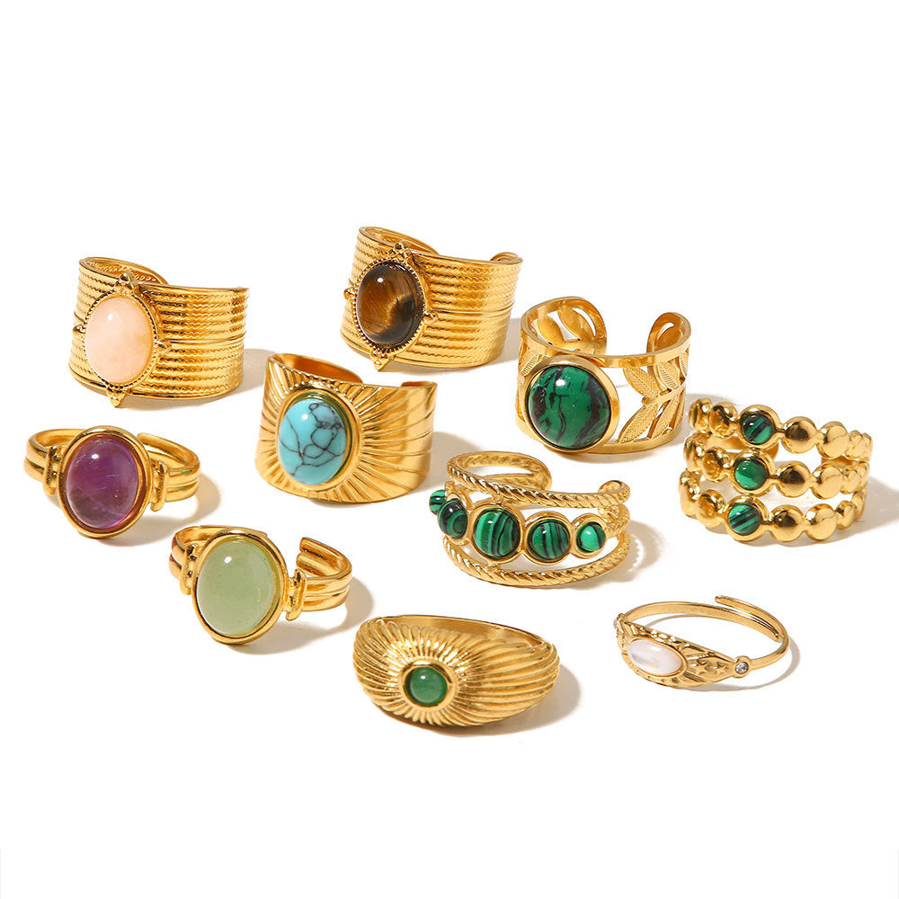 Wholesale Retro Titanium Steel Open Gemstone Ring