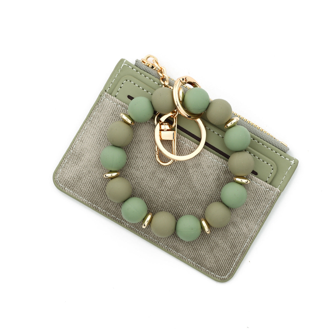 Wholesale Leather Card Holder  Silicone Bead Wristlet Keychain