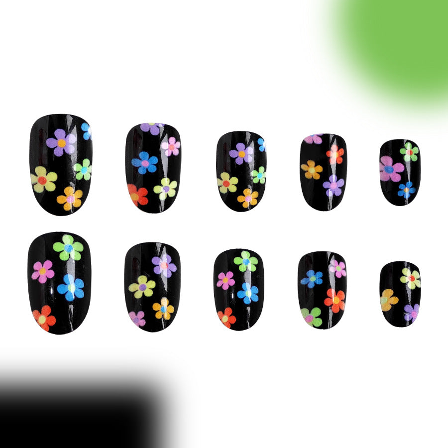 Wholesale 24 Pieces/box Short Multicolor Flower Press-on Nails Kits Nail Stickers ACC-NS-GuaiXL111