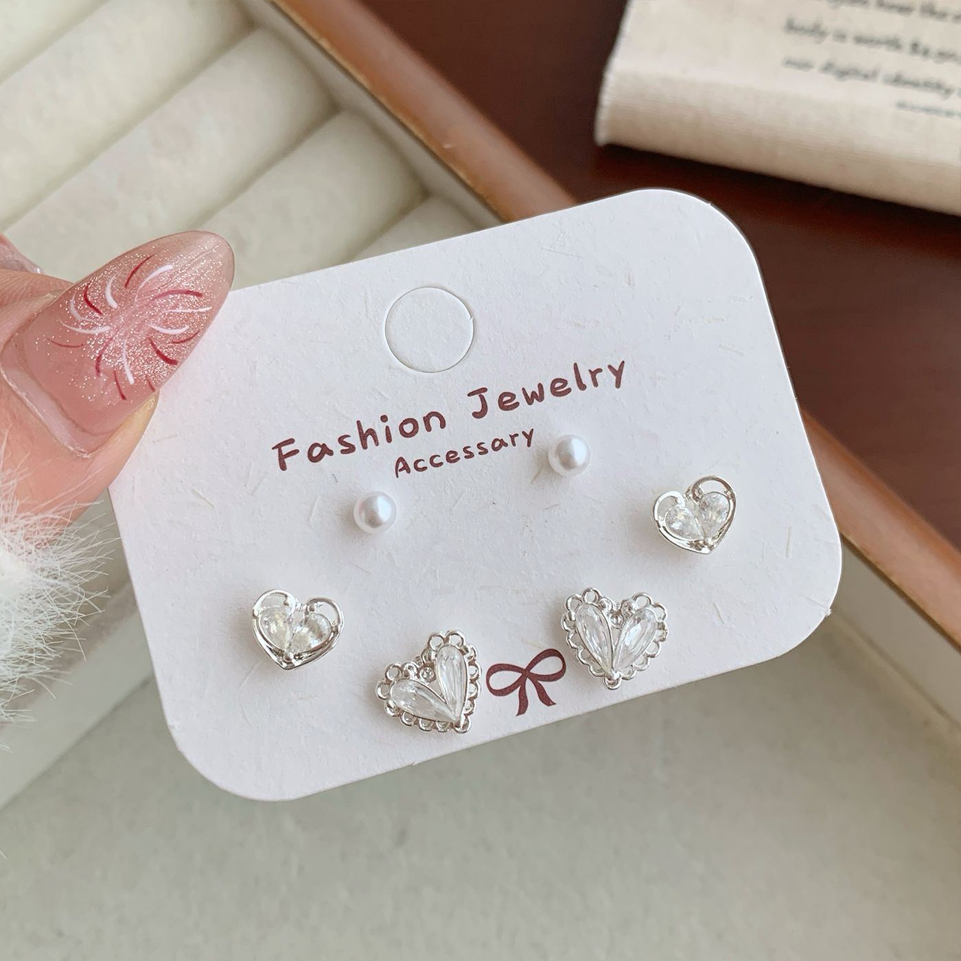 Wholesale Silver Inlaid Zircon Bow Earrings with Silver Needles  Sweet and Loving Elegant Earrings
